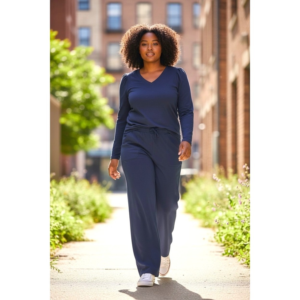(A-18) AnyBody Lounge Set Women M Blue 2PC Top & Pants Soft Stretch QVC Comfort